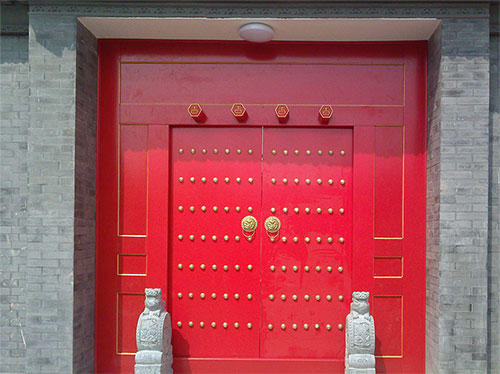 樊城中国传统四合院系列朱红色中式木制大门木作